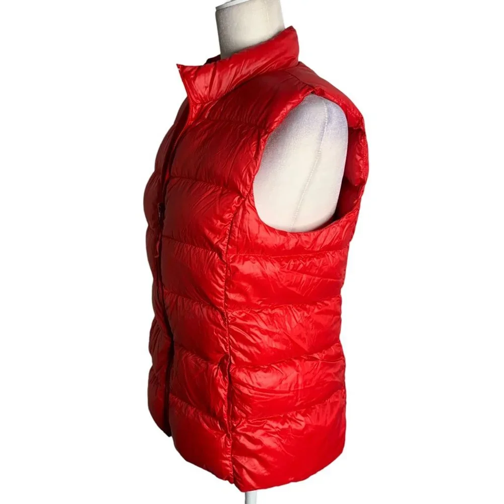 Dip Packable Down Filled Bubble Vest XL Red Sleeveless Lined Pockets Full Zip - Picture 5 of 7